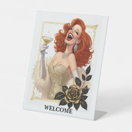 Glam Luxus-Party Glamour Divendame in Gold Persona Sockelschild