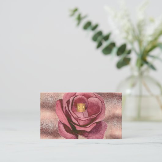 Glam Luxus staubige Rose floral feminin Monogramm Visitenkarte (Stehend Vorderseite)