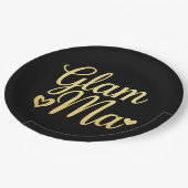 Glam Ma Heart Gold Mama Oma Muttertag Pappteller (Schrägansicht)