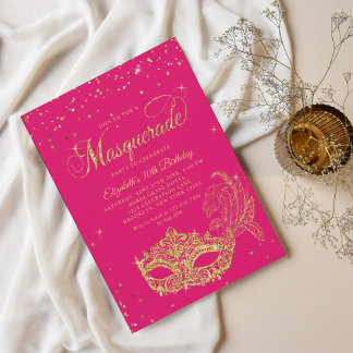 Glam Magenta Rosa Glitzer Masquerade Geburtstag Einladung