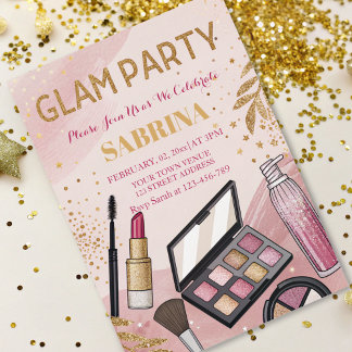 Glam Make-up Geburtstagsparty errötet pink Folieneinladung