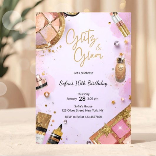 Glam Makeup Birthday Party Blush Pink Spa Party Einladung
