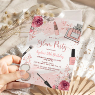 Glam Makeup Geburtstagsparty Rosa Wellness-Center Einladung