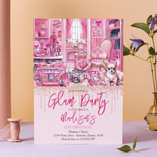 Glam Makeup Girl Birthday Party Einladung