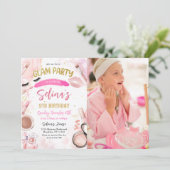 Glam Makeup Girl Birthday Pink Wellness-Center Par Einladung (Stehend Vorderseite)