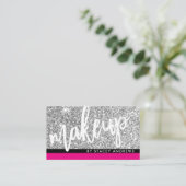 GLAM MAKEUP Pinselskript silber Glitzer rosa Schwa Visitenkarte (Stehend Vorderseite)
