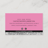 GLAM MAKEUP Pinselskript silber Glitzer rosa Schwa Visitenkarte (Rückseite)