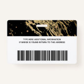 Glam Marble Black & Gold Firmenmitarbeiter Ausweis (Rückseite)