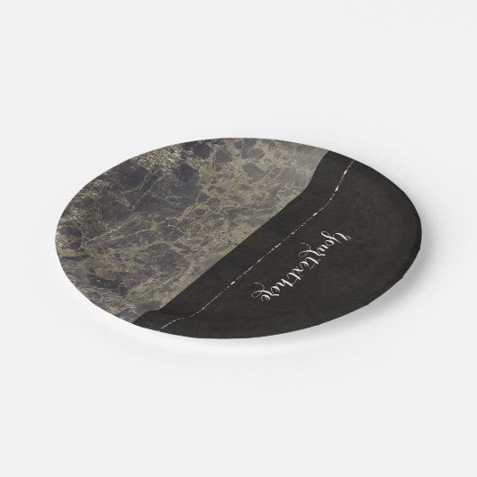 Glam Marble Granite Shimmer Eleganter Designer Sti Pappteller (Schrägansicht)