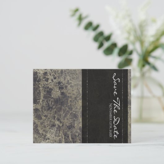 Glam Marble Granite Shimmer Save the Date elegant Ankündigungspostkarte (Stehend Vorderseite)