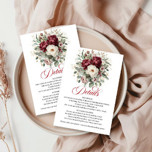 Glam Marsala Floral Eucalyptus Gold Hochzeit Info Begleitkarte