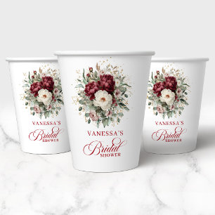 Glam Marsala Floral Gold Brautparty-Papierbecher Pappbecher
