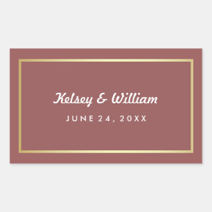 Glam Marsala und Gold Hochzeitswasserflasche Wrapp Rechteckiger Aufkleber