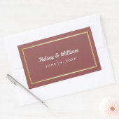 Glam Marsala und Gold Hochzeitswasserflasche Wrapp Rechteckiger Aufkleber (Umschlag)