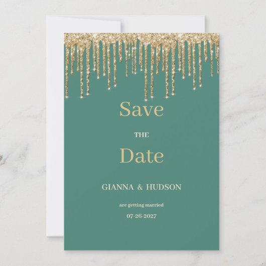 Glam maul-grüner Glitzer Tropfen Save the Date Einladung (Vorderseite)