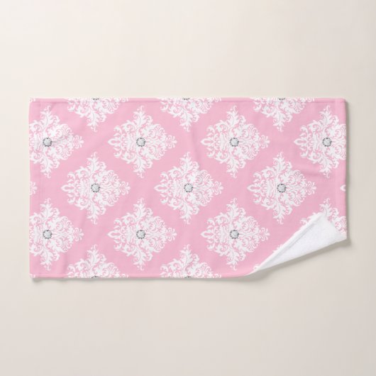 Glam Mauve Pink Diamonds White Damask Badhandtuch Set (Handtuch)
