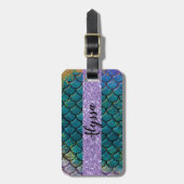 Glam Meerjungfrau Fischskala Aquamarine Lila Golds Gepäckanhänger (Vorderseite vertikal)