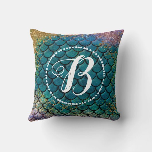 Glam Meerjungfrau Fischskala Aquamarine Lila Golds Kissen (Rückseite)