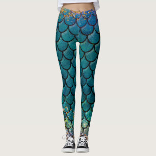 Glam Meerjungfrau Fischskala Aquamarine Lila Golds Leggings