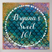 Glam Meerjungfrau Fischskala Aquamarine Lila Golds Poster (Vorne)