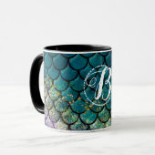 Glam Meerjungfrau Fischskala Aquamarine Lila Golds Tasse (Vorderseite Links)