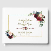 Glam Merlot Navy Blue Floral Wedding Gästebuch (Vorderseite)