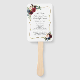 Glam Merlot Navy Blue Floral Wedding Program Fächer
