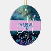Glam Mermaid Aqua Gold Glitzer Glitzern Monogram Keramik Ornament (Rechts)