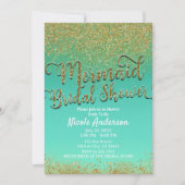 Glam Mermaid Brautparty Gold Glitzer & Aquamarin Einladung (Vorderseite)