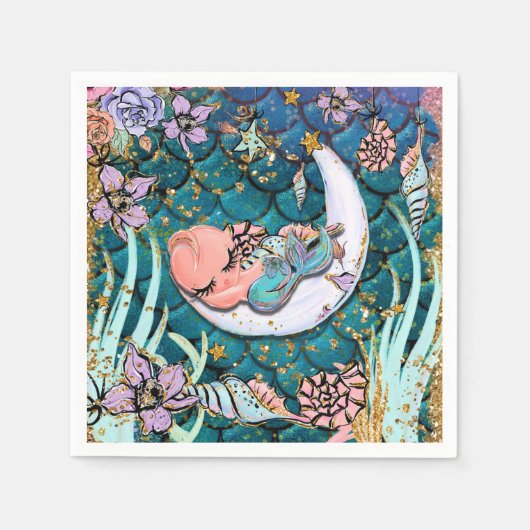 Glam Mermaid Gold Glitzer Boys Babydusche Serviette (Vorderseite)