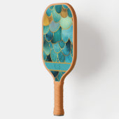 Glam Mermaid Scales Aquamarin & Gold Monogram Pickleball Schläger (Links)