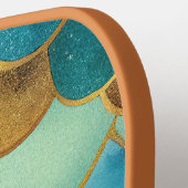 Glam Mermaid Scales Aquamarin & Gold Monogram Pickleball Schläger (Linke Seite)