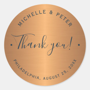 Glam Metallic Kupfergold Hochzeit danke Runder Aufkleber