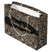 Glam Metallic Leopard Print Birthday Große Geschenktüte (Rückseite Schrägansicht)