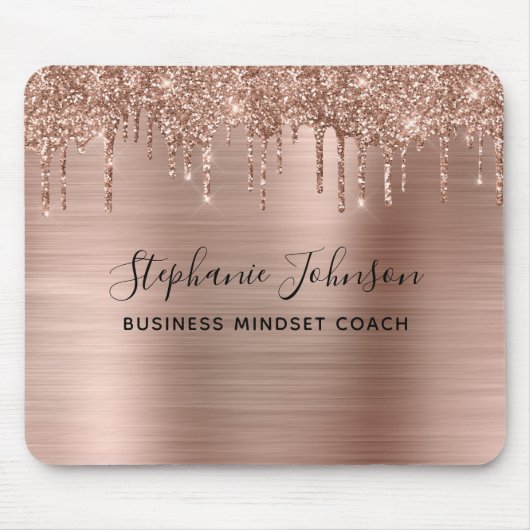 Glam Metallic Rose Gold Funkelnd Glitzer Tropfen Mousepad (Vorne)