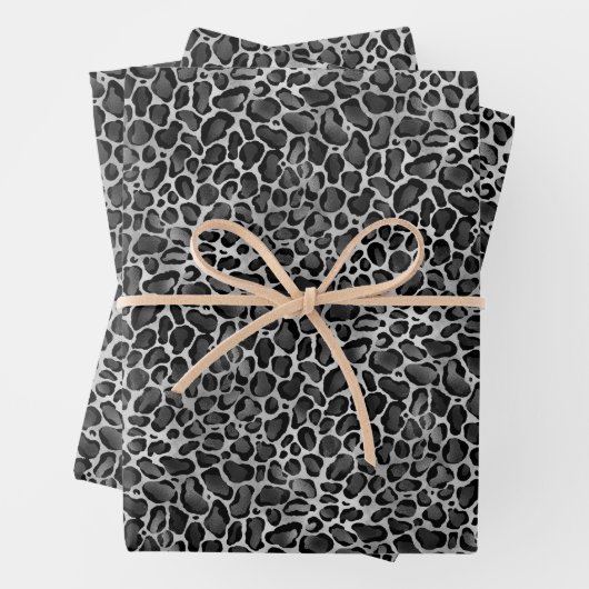 Glam Metallic Silber Leopard Print Geschenkpapier Set (Beispiel)