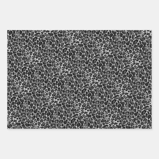 Glam Metallic Silber Leopard Print Geschenkpapier Set (Vorderseite)