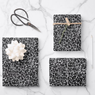 Glam Metallic Silber Leopard Print Geschenkpapier Set