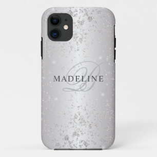 Glam Metallic Silver Glitzer Anpassbarer Name Case-Mate iPhone Hülle