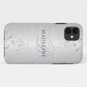 Glam Metallic Silver Glitzer Anpassbarer Name Case-Mate iPhone Hülle (Rückseite (Horizontal))
