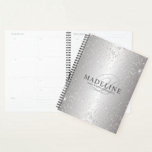 Glam Metallic Silver Glitzer Anpassbarer Name Planer