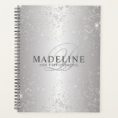 Glam Metallic Silver Glitzer Anpassbarer Name Planer (Vorderseite)