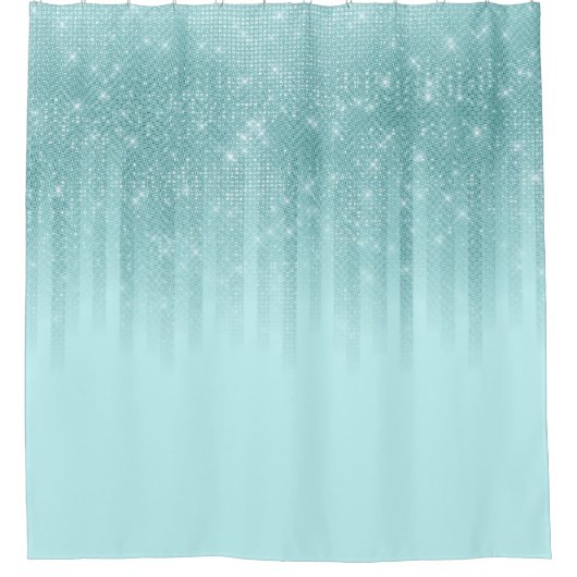 Glam Mint Green Aqua Glitzer Streifen glänzend Duschvorhang (Vorderseite)