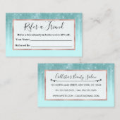 Glam Mint Green Aqua Glitzer Streifen glänzend Empfehlungskarte (Vorne/Hinten)