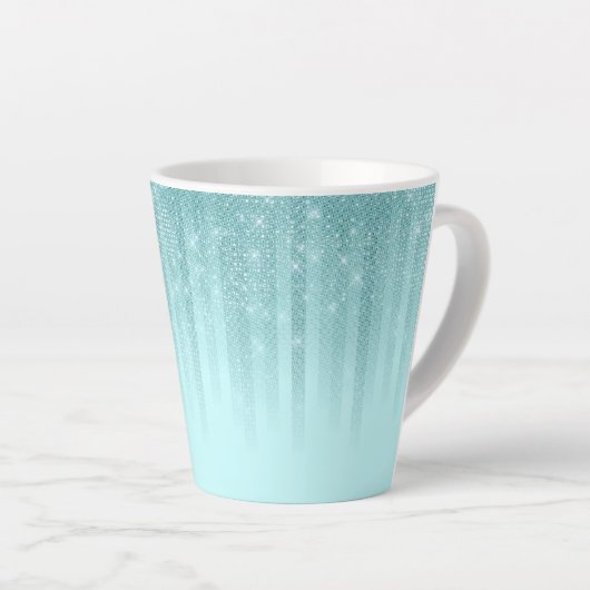 Glam Mint Green Aqua Glitzer Streifen glänzend Milchtasse (Rechte Ecke)
