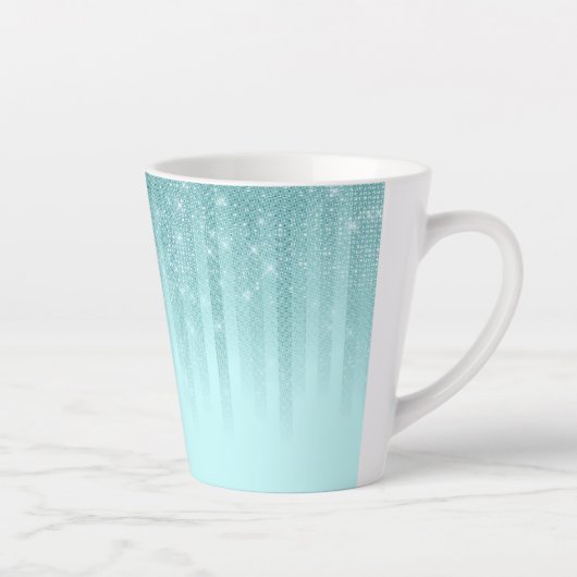 Glam Mint Green Aqua Glitzer Streifen glänzend Milchtasse (Rechts)
