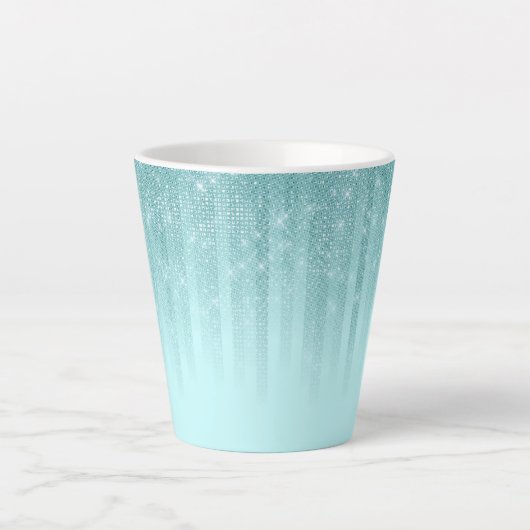 Glam Mint Green Aqua Glitzer Streifen glänzend Milchtasse (Vorderseite)