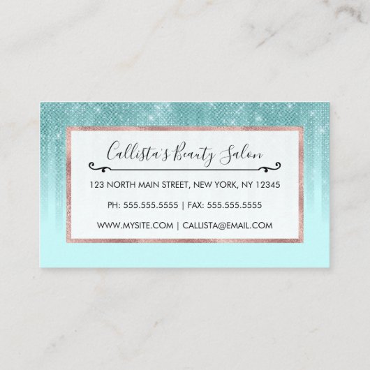 Glam Mint Green Aqua Glitzer Streifen glänzend Terminkarte (Rückseite)