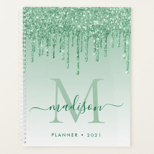 Glam Mint Green Glitzer Tropfen Girly Monogram 202 Planer