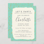 Glam Mint Green Gold Dots Custom Graduation Party Einladung (Vorne/Hinten)